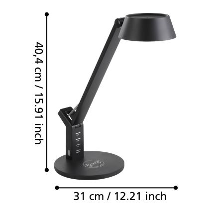 Eglo 99832 - Lampă de masă LED reglabilă cu control tactil și încărcare wireless BANDERALO LED/4,8W/230V negru