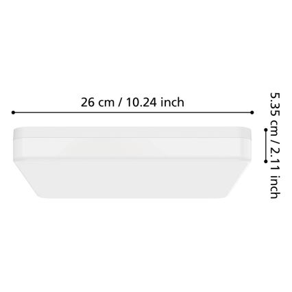 Eglo - Plafonieră LED pentru baie, 16,5W/230V, 2700/4000/6500K, 26x26 cm, IP54, alb