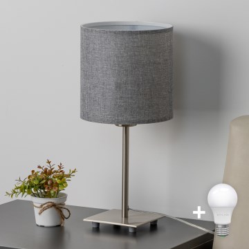 Eglo - Lampă de masă LED TUNJA 1xE27/60W/230V 26,5 cm crom mat/gri