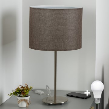Eglo - Lampă de masă LED TUNJA 1xE27/60W/230V 38,5 cm crom mat/maro