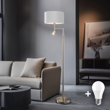 Eglo - Lampă de podea LED TUNJA, 1xE27/60W/230V + LED/2,1W, Ø 38 cm, crom mat/alb