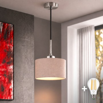 Eglo - Lampă suspendată LED pe cablu TUNJA 1xE27/60W/230V Ø 20 cm bej/negru