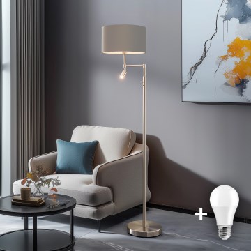 Eglo - Lampadar LED TUNJA 1x E27/60W/230V + LED 2,1W Ø 38 cm crom mat/taupe