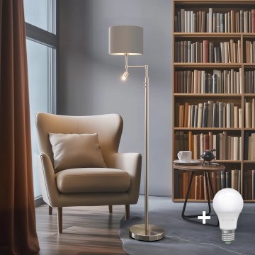 Eglo - Lampadar LED TUNJA 1xE27/60W/230V + LED/2,1W, Ø 30 cm, crom mat/taupe