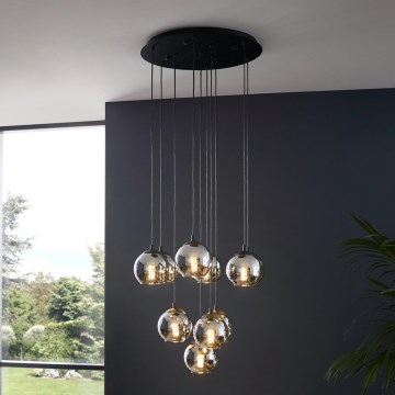 Eglo - Lustru suspendat pe cablu, 10xE27/40W/230V, negru/crom lucios