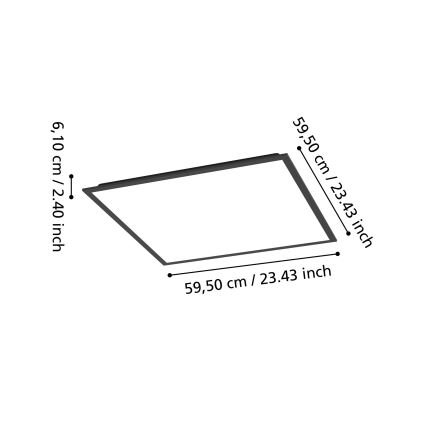 Eglo - Panou LED aplicat RGBW, dimabil, 33W, 230V, 2700–6500K, 60x60 cm, negru