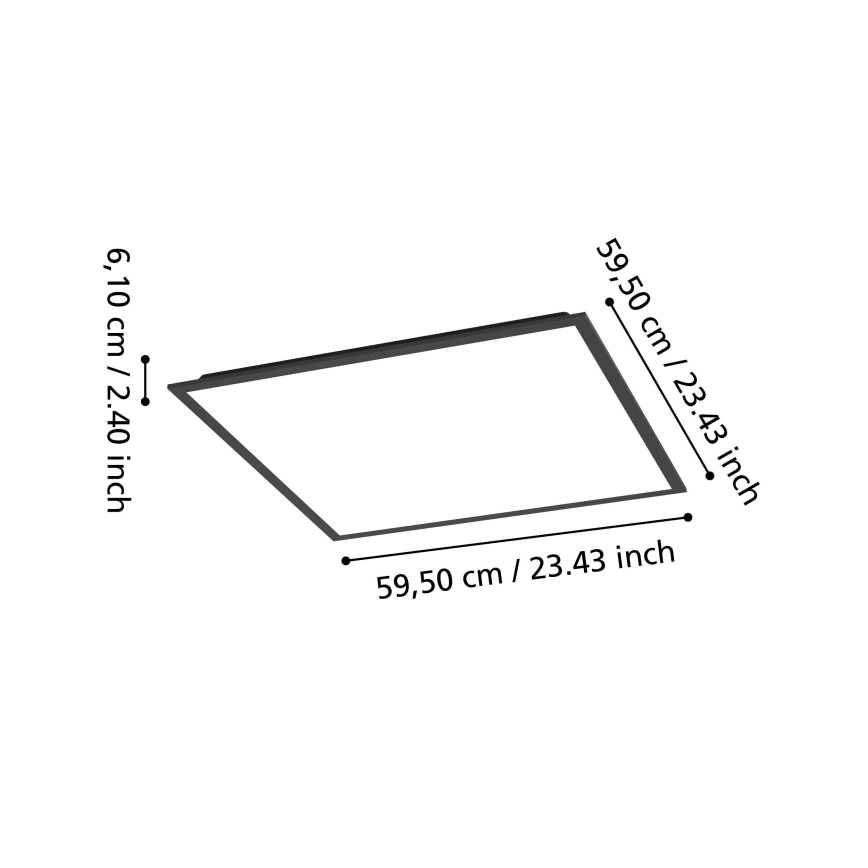 Eglo - Panou LED aplicat RGBW, dimabil, 33W, 230V, 2700–6500K, 60x60 cm, negru
