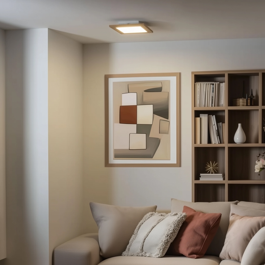 Eglo - Plafonier aplicat LED RGBW dimerizabil SALOBRENA-C WOOD LED/16W/230V 2700-6500K 34x34 cm maro + telecomandă