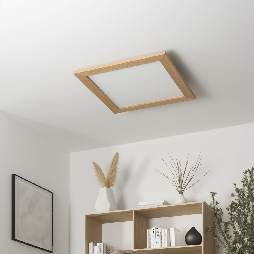 Eglo - Panou LED RGB reglabil aplicat SALOBRENA-C WOOD LED/40W/230V 2700-6500K 49,5x49,5 cm maro + telecomandă