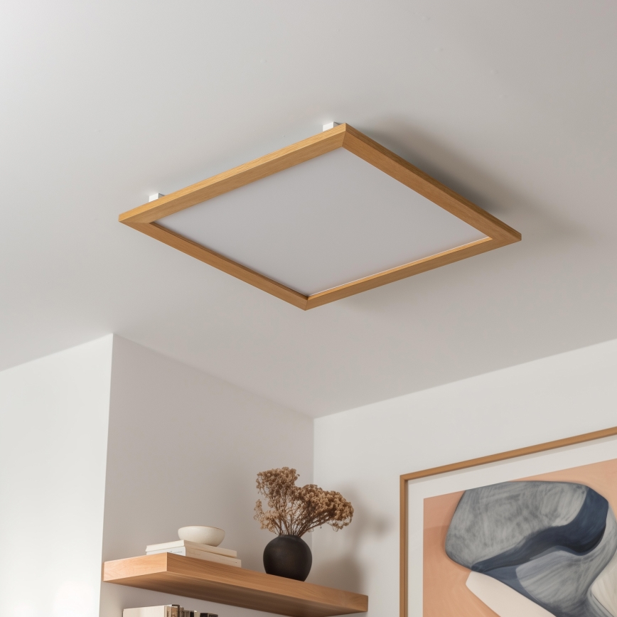 Eglo - Panou LED RGBW cu montaj aplicat SALOBRENA-C WOOD LED/30,5W/230V 2700-6500K 64x64 cm maro + telecomandă