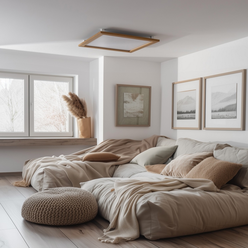 Eglo - Panou LED RGBW cu montaj aplicat SALOBRENA-C WOOD LED/30,5W/230V 2700-6500K 64x64 cm maro + telecomandă