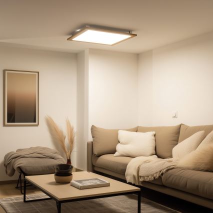 Eglo - Panou LED RGBW cu montaj aplicat SALOBRENA-C WOOD LED/30,5W/230V 2700-6500K 64x64 cm maro + telecomandă