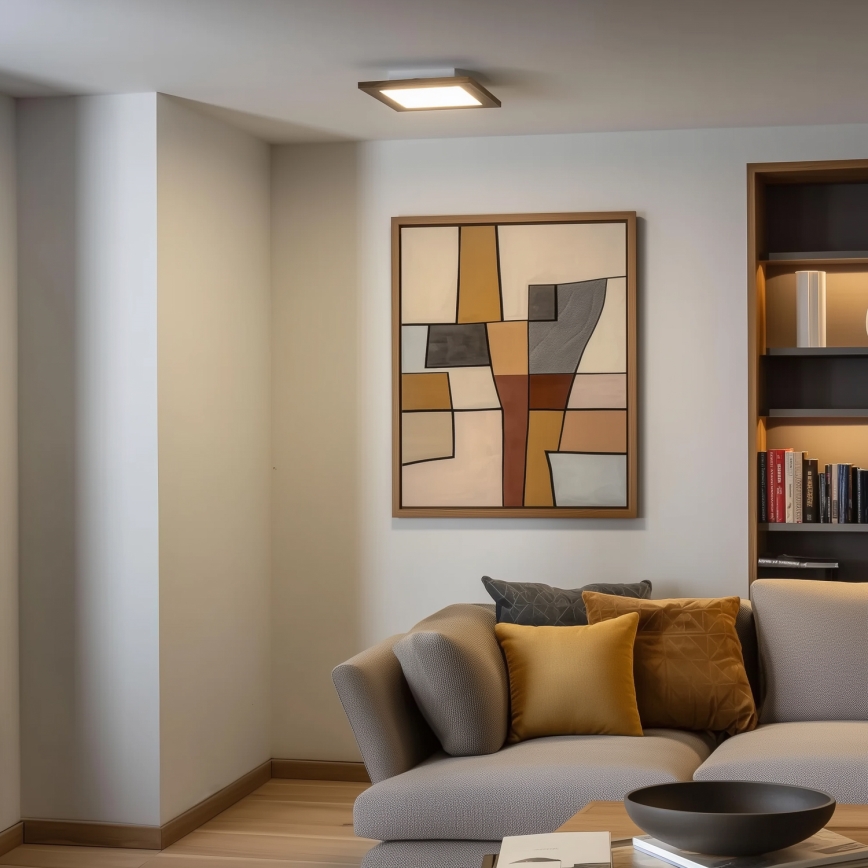 Eglo - Panou LED RGBW aplicat SALOBRENA-C WOOD, dimabil, 16W, 230V, 2700-6500K, 34x34 cm, maro + telecomandă