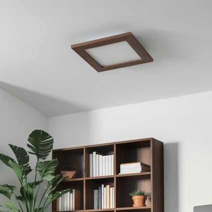 Eglo - Panou LED RGBW aplicat reglabil SALOBRENA-C WOOD, 16W/230V, 2700-6500K, 34x34 cm, maro închis + telecomandă