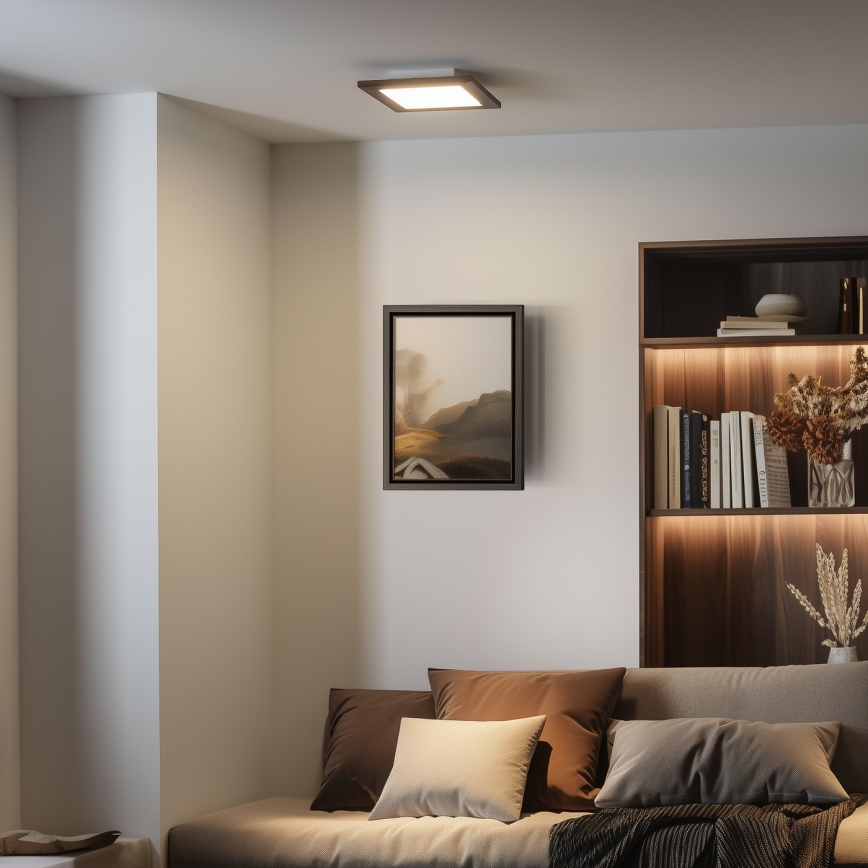 Eglo - Panou LED RGBW aplicat reglabil SALOBRENA-C WOOD, 16W/230V, 2700-6500K, 34x34 cm, maro închis + telecomandă