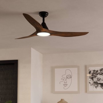 Eglo - Ventilator de tavan cu LED, 19W, 230V, 3000/4000/5000K, diametru 132 cm, maro, cu telecomandă