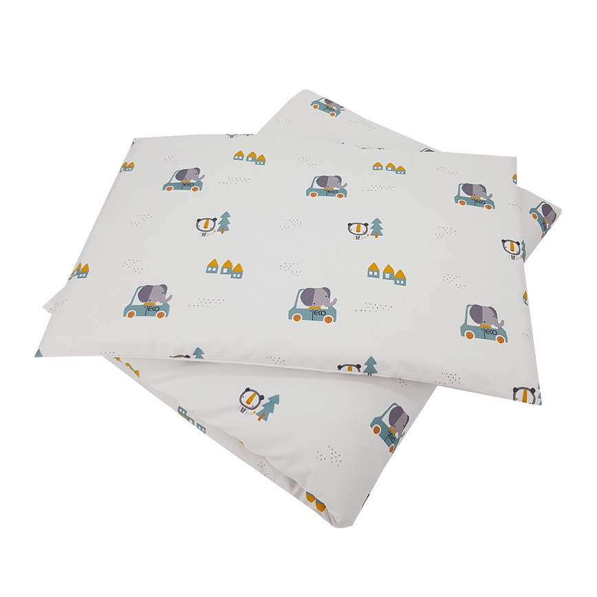 EKO - Lenjerie de pat din bumbac muselină pentru pătuț CARS, set 2 piese