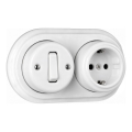 Elhard - Comutator retro din ceramică pentru perete, unipolar nr. 1 și priză SCHUKO 230V cu ramă albă