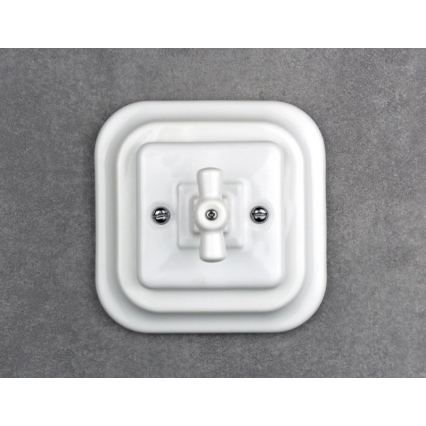 Elhard - Comutator rotativ retro din ceramică, cu ramă nr. 5, alb