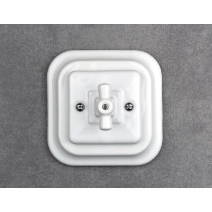 Elhard - Comutator rotativ retro din ceramică pentru jaluzele, cu ramă, alb