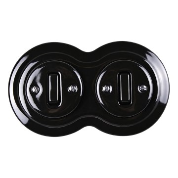 Elhard - Întrerupător dublu ceramic retro cu ramă nr. 1 negru