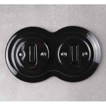 Elhard - Întrerupător dublu ceramic retro cu ramă nr. 1 negru