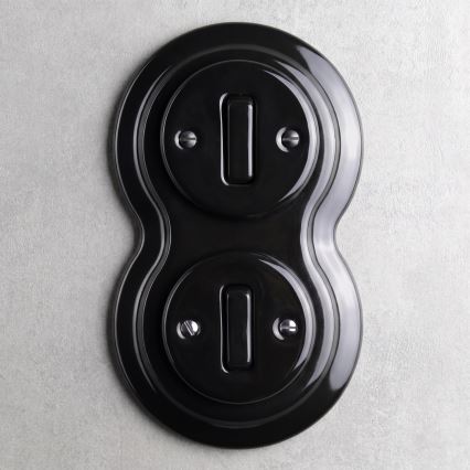 Elhard - Întrerupător dublu ceramic retro cu ramă nr. 1 negru