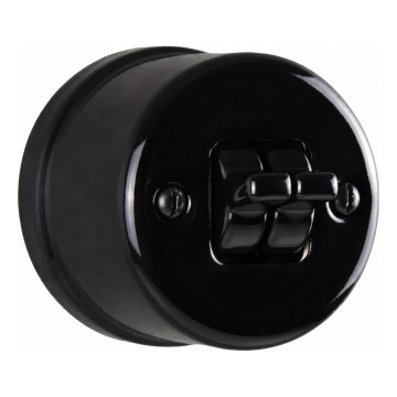 Elhard - Întrerupător dublu de perete retro din ceramică pentru scară, cu levier nr. 6+6, negru