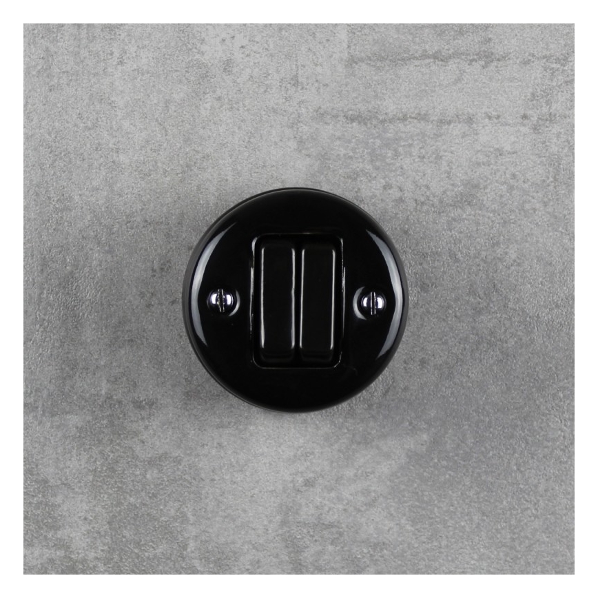 Elhard - Întrerupător dublu retro de perete din ceramică pentru scară, nr. 6+6, negru