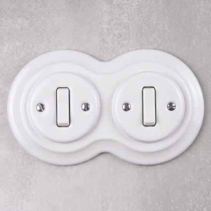 Elhard - Întrerupător dublu retro din ceramică cu ramă č. 1 albă