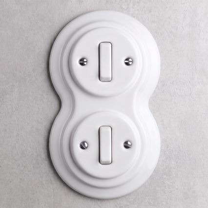 Elhard - Întrerupător dublu retro din ceramică cu ramă č. 1 albă