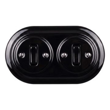 Elhard - Întrerupător dublu retro din ceramică cu ramă nr. 1, negru