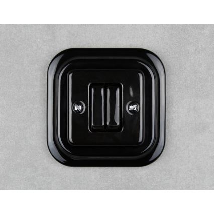 Elhard - Întrerupător dublu retro din ceramică pentru scări, cu ramă nr. 6+6, negru