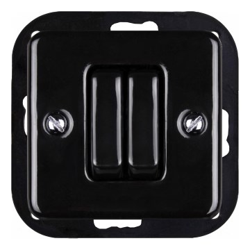 Elhard - întrerupător dublu retro din ceramică pentru scări, fără ramă, nr. 6+6, negru