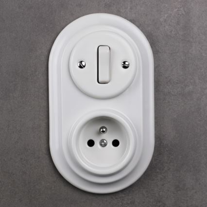 Elhard - Întrerupător retro ceramic nr. 1 și priză 230V cu ramă albă