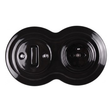 Elhard - Întrerupător retro ceramic nr. 1 și priză 230V cu ramă neagră