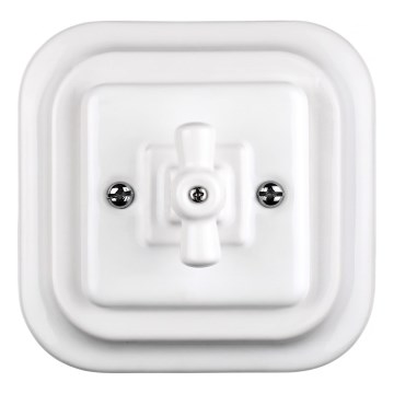 Elhard - Întrerupător retro ceramic rotativ cu ramă nr. 1/0 alb