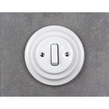 Elhard - Întrerupător retro ceramic simplu cu ramă nr. 1, alb