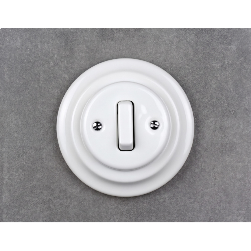 Elhard - Întrerupător retro ceramic simplu cu ramă nr. 1, alb