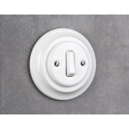 Elhard - Întrerupător retro ceramic simplu cu ramă nr. 1, alb