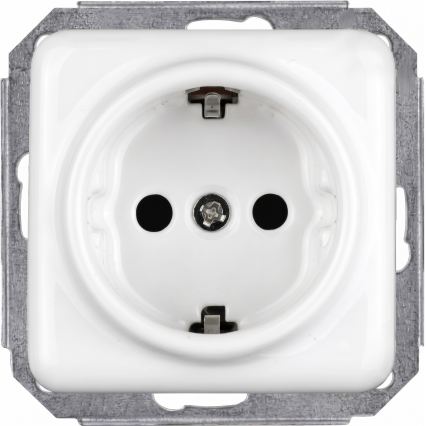 Elhard - Întrerupător unipolar retro din ceramică nr. 1 și priză SCHUKO 230V cu ramă albă