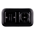 Elhard - Întrerupător retro ceramic unipolar nr. 1 și priză SCHUKO 230V cu ramă neagră