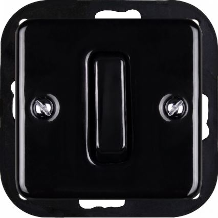 Elhard - Întrerupător retro ceramic unipolar nr. 1 și priză SCHUKO 230V cu ramă neagră