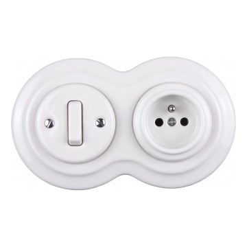 Elhard - Întrerupător retro din ceramică nr. 1 și priză 230V cu ramă albă