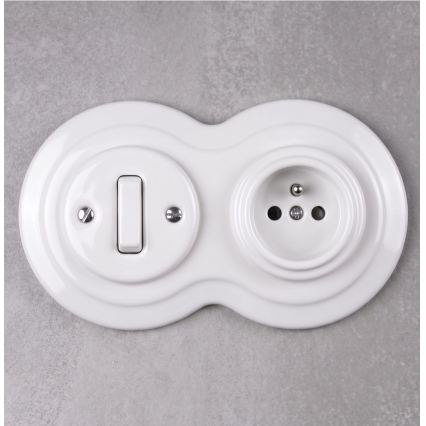 Elhard - Întrerupător retro din ceramică nr. 1 și priză 230V cu ramă albă
