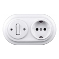 Elhard - Întrerupător retro din ceramică nr. 1 și priză 230V cu ramă SCHUKO, alb