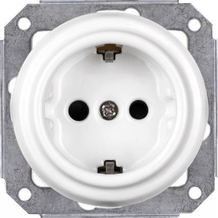 Elhard - Întrerupător retro ceramic nr. 1 și priză 230V cu ramă SCHUKO alb/lemn închis