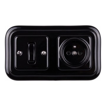 Elhard - Întrerupător retro din ceramică unipolar nr. 1 și priză 230 V cu ramă neagră