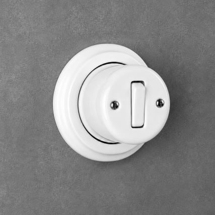 Elhard - Întrerupător retro simplu din ceramică pentru perete cu ramă nr. 1, alb