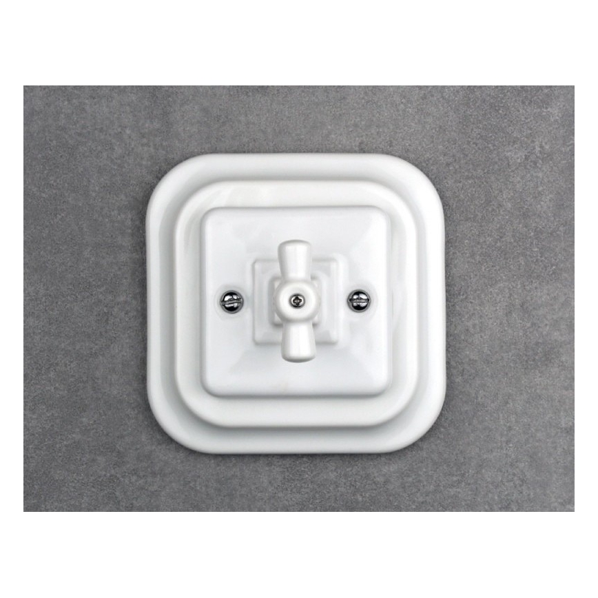 Elhard - Întrerupător rotativ retro din ceramică pentru scară, cu ramă nr. 6, alb